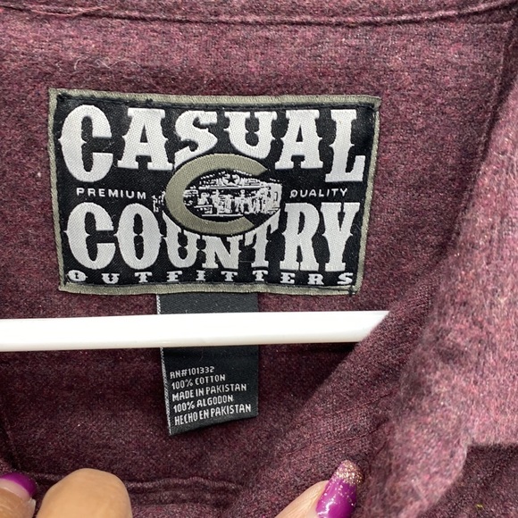 Casual Country Outfitters burgundy 100% cotton flannel button down - Picture 3 of 7